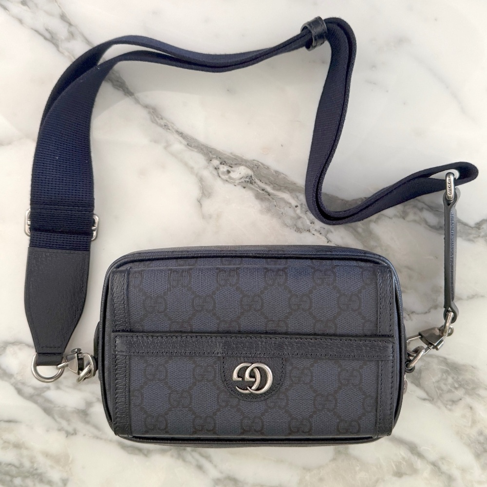 GUCCI GG MINI SHOULDER BAG GG SUPREME/SILVER HARDWARE 746308, Blue Canvas